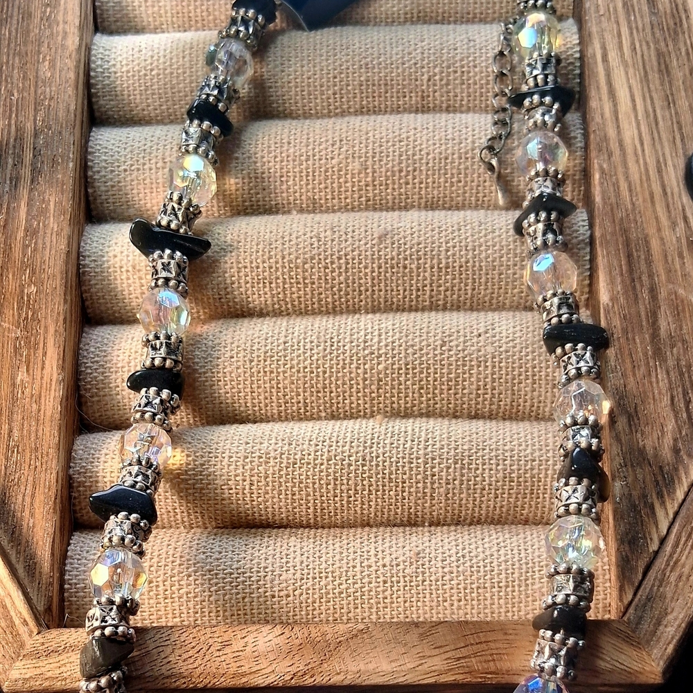 Aurora Crystal and Black Bead Necklace - Women